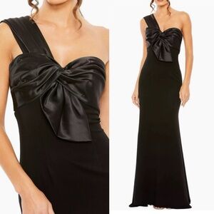 MAC DUGGAL One Shoulder Draped Trumpet Gown Black 49547